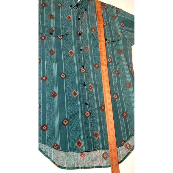 Frontier Series Western Shirt Small Teal Southwest Geometric Button Down READ - Picture 5 of 15